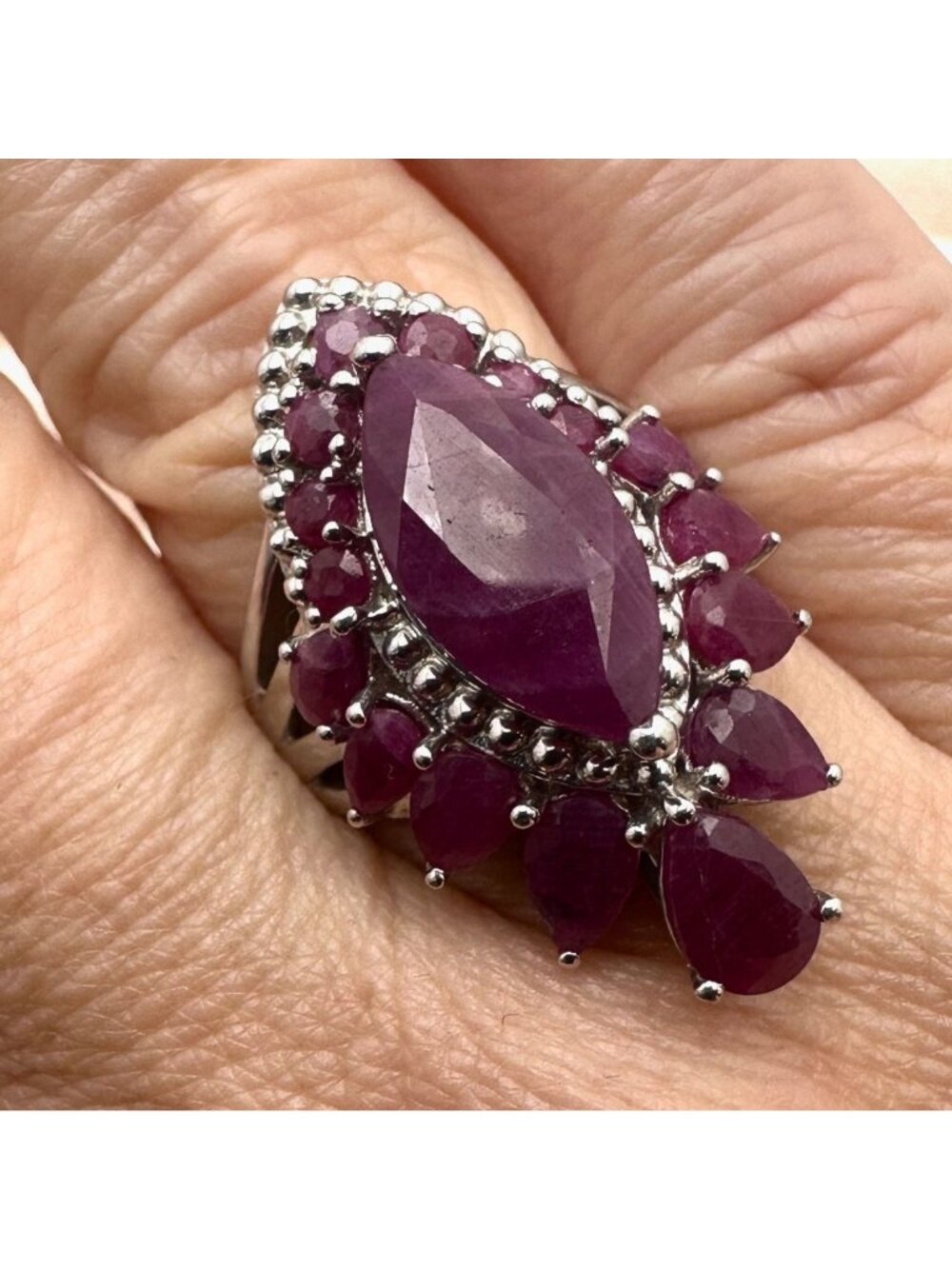 Ruby Sterling Silver Ring Size 8 Signed DK Large Statement